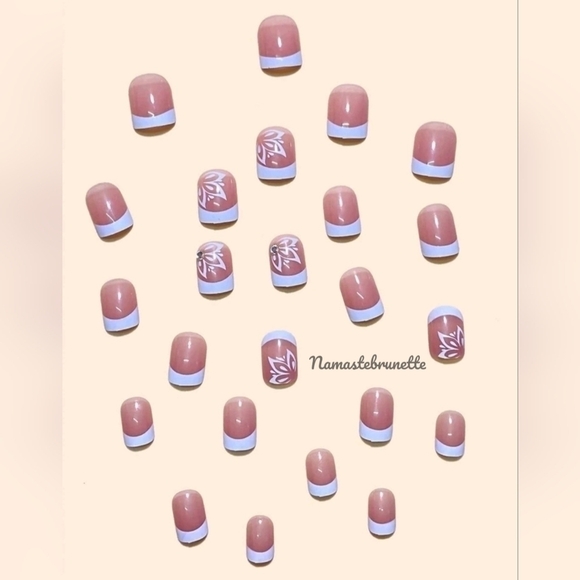 2/$16 Floral & Rhinestone French Manicure Press on Nails - Picture 5 of 17